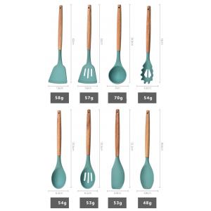 High Temperature Resistant And Non-Toxic Customized Kitchen Wooden Handle Silicone Kitchenware 12 Piece Set