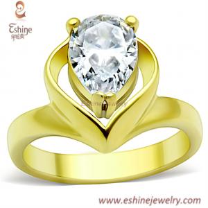 China Brass formal dress style 14k gold ring with Pear Clear CZ from china jewelry manufacturer supplier