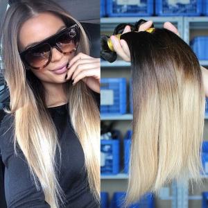 China Ombre Brazilian Straight Hair Bundles Three Tone Blonde Ombre Human Hair Weave 1b/4/27 supplier
