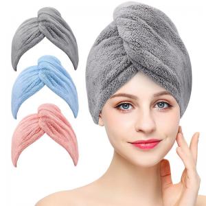 Custom Design Pure Color Microfiber Coral Fleece Dry Hair Hat for Quick-drying Hair Towel