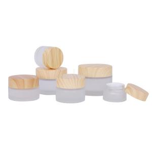 Skin Care Custom Cosmetic Jars Packaging White Forsted With Bamboo Lid