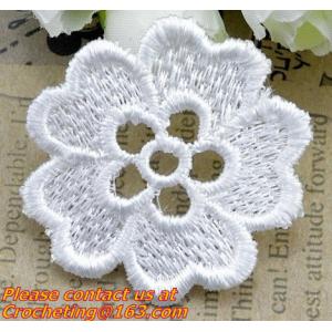 China white flower Embroidery Lace patch motif applique trim headband hair bow garment clothing supplier
