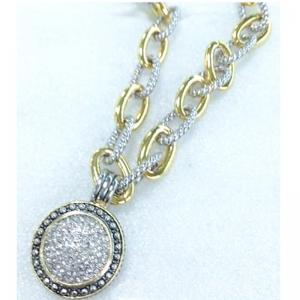 (N-84) New Women's Jewelry Two Tone Silver Plated Pave Rhinestone Charm with Oval Link Nec