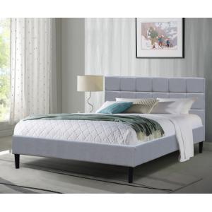 Double Size Low Profile Upholstered Bed Frame Linen Grey Fabric 8 Inch Legs
