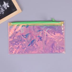 Pencil Makeup Holographic Zip Pouch Bag 3 Sides Seal Pouch See Through Plastic