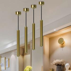 Golden Long Tubular Ceiling Cob Pendant Light For Living Room Bedside 10W
