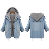China Cheap Plus size drawstring twinest hooded outwear denim coat for women on sale