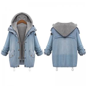 China Cheap Plus size drawstring twinest hooded outwear denim coat for women supplier