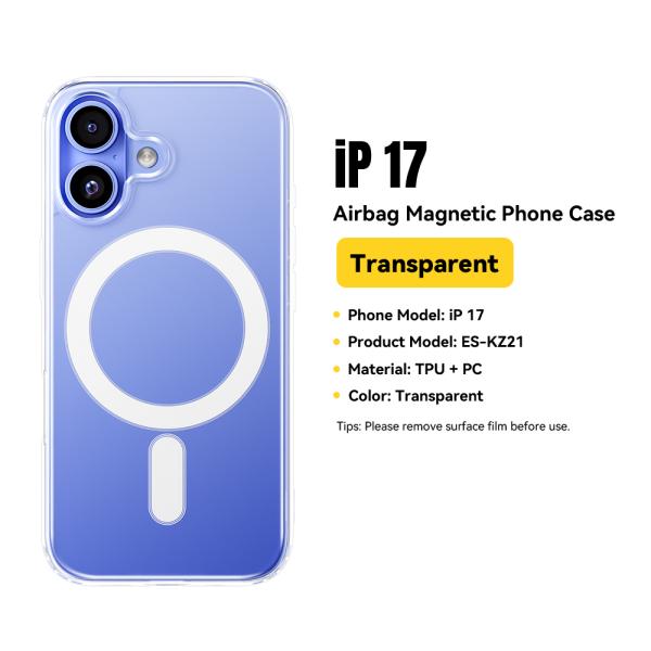Coque magnétique transparente iPhone 17 Air Pro Max TPU PC