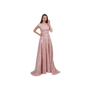 China Pink Color Cap Sleeve Wedding Bridesmaid Dresses Sweep Train With Sash wholesale