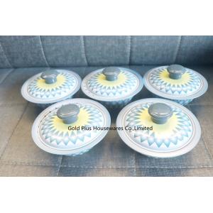Indian colorful printed hand washing bowl sets and tray 5 pcs round dip bowl set with metal steel lid