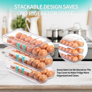China Egg Holder For Fridge, Automatic Rolling Egg Container For Refrigerator, Stackable Fridge Organizers And Storage With Lid, Clear Plastic Egg Dispenser & Tray wholesale