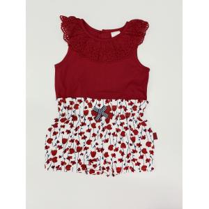 Cotton Lace Neckline Sleeveless Baby Romper Printed Flowers