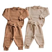 China Unisex Kids 300gsm Fleece Cotton Sweatshirt Set Ribbed Neck Pullover Sweater Sweat Pants 2PCS on sale