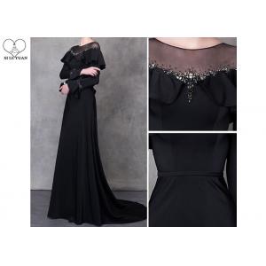 Beautiful Black Long Sleeve A Line Dress Beading See Through Back Sweep Train