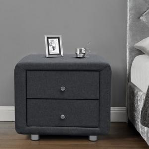 Modern Upholstered Fabric Bedside Table Linen Grey Velvet Nightstand 2 Drawers