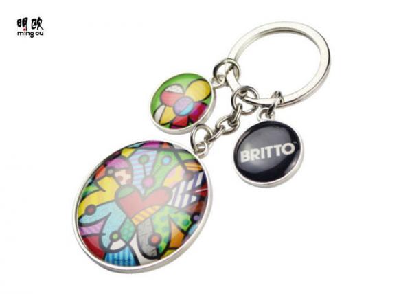 Round Shaped Metal Key Ring With Cute Epoxy Sticker Logo For Key Holder