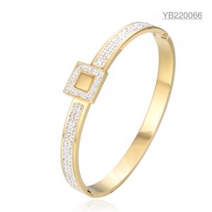 Durable 14 Karat Gold Rhinestone Bracelet Light Luxury Square Rhinestone Bangle