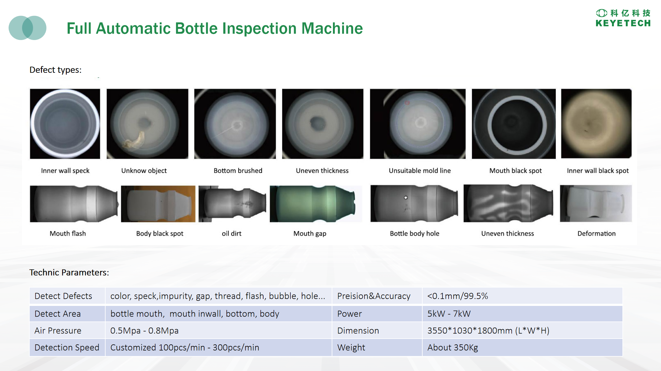 Full Automatic Visual Inspection Machine for Plastic Bottles Containers