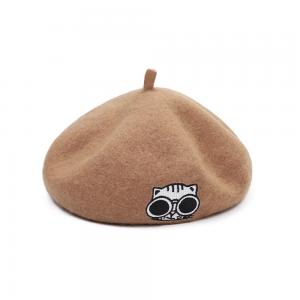 Solid Color Military Wool Beret Cap For Women With Embroidery Patch