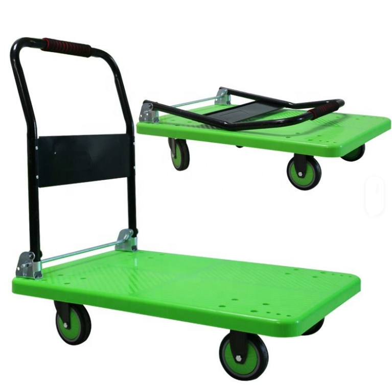 China Heavy Duty 400kg Plastic Folding Platform Hand Trolley Cart Heavy Duty Durable Plastic Four Wheels Folding Pallet Tool Trolley Cart wholesale