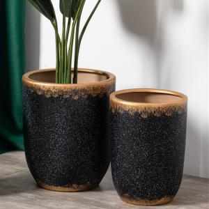 China Minimalism style indoor outdoor balcony decor matte flower pots mold black gold ceramic cactus pots plant pots supplier