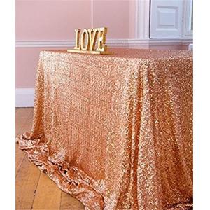 Reception Fabric Table Cover 50" X 80" , Rose Gold Sequin Fabric Tablecloth