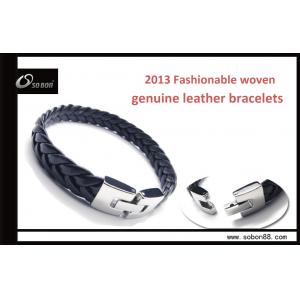 China Popular black custom leather wrap bracelet, charm braided leather bracelet supplier