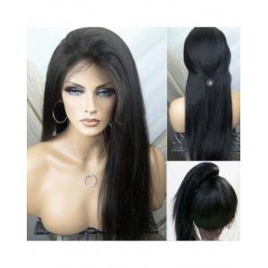 Straight Natural Black 100% Premium Virgin Human Hair Lace Front Wig 180%  Density With Bundles