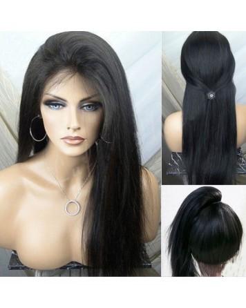 Straight Natural Black 100% Premium Virgin Human Hair Lace Front Wig 180%