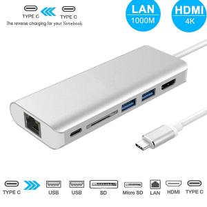 4K USB-C Hub with  5Gbps USB 3.0 SD Memory Card USB C Charging 1000M Ethernet
