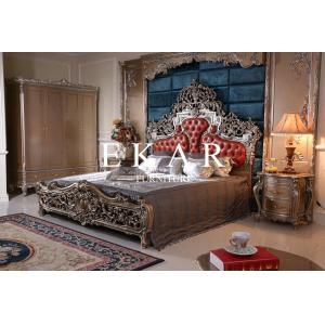 Italy antique luxuxy bedroom furniture master wooden leather bed LS-A118A