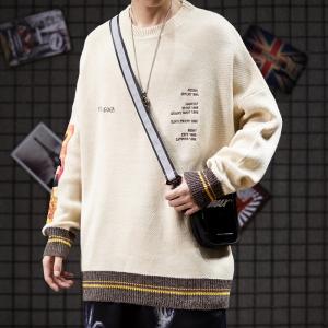 China Khaki Color Block Drop Shoulder Mens Warm Sweaters Breathable supplier