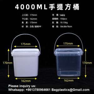 Clear Plastic Container With Lid Ice Cream Bucket Food Storage Container Freezer Storage Bucket Square Plastic Pails With Handle For Home Kitchen