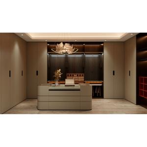 Wood Grain Modern Walk In Closet Customized With Shoes Rack Design