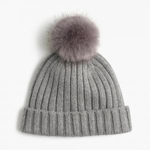 Warm Knitted Womens Winter Hats Pom Pom , Elastic Beanie With Fur Pom Pom