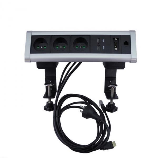 Clamp On Desk Mount Power Strip , Desktop Power Strip Universal 250V Max Voltage