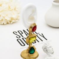 China OEM Women'S Gold Earrings Colorful Stone Gold Chunky Hoop Earrings on sale