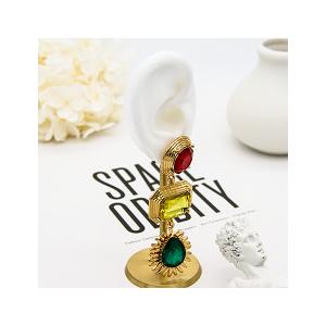 OEM Women'S Gold Earrings Colorful Stone Gold Chunky Hoop Earrings