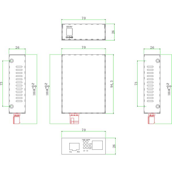 10/100/1000Base-T to 100/1000Base-F Gigabit Ethernet Fiber Media Converter SFP Slot