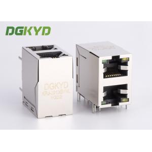 China 100 Base-T Stacked 2 Port RJ45 Module Jack With Magnetics Right Angle Dip Mount supplier