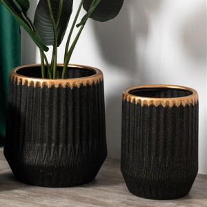 Customized logo decoration garden succulent plant pots luxury black gold ceramic planter flower pot