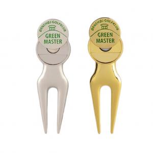 Chinese supplier multi-functional laser mark custom design logo folding golf club metal pitch fork repair divot tools