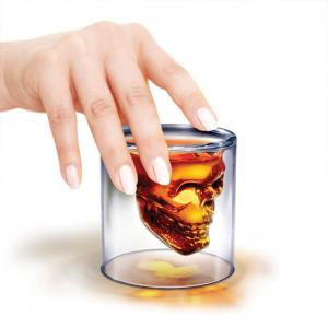 Double Layer Glass Coffee Mugs , Skull Whiskey / Vodka / Cocktail Glass Cup