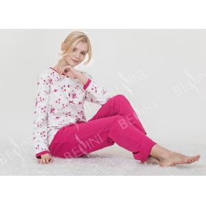 Large Floral Printed Womens Pyjama Sets 100% Combed Cotton Interlock Material
