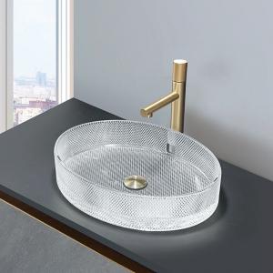 European Style Oval Shaped Glass Vessel Basins Crystal Clear Sink Oval Shaped