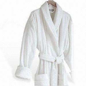 China 100% Cotton Terry Bathrobe with Velor Cloth Shawl Collar, Hooded Style on sale 