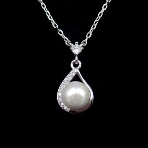 China Adjustable Pearl Chain Necklace 925 White Gold Plated Silver Jewelry supplier