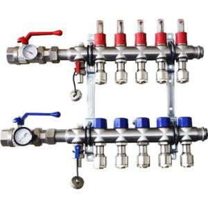 China Stainless Steel Bamboo Joint Manifold with long flow meter for underfloor heating flow meter manifold supplier
