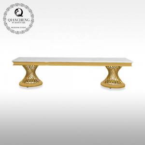 Metal 60kg Luxury TV Table For Living Room White Top Gold Frame